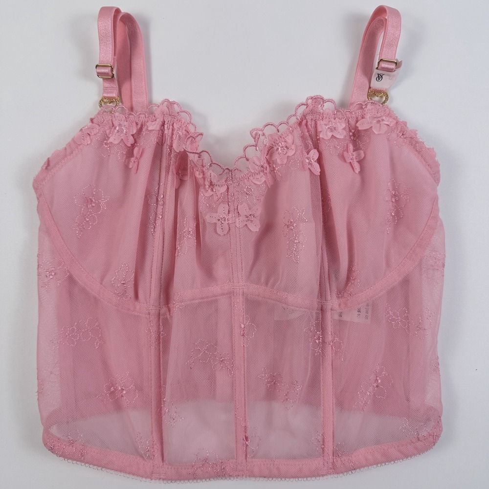 Victoria's Secret Dream Angels Pretty Petals Sheer Corset Cami Pink S-DD NWT - Picture 5 of 7